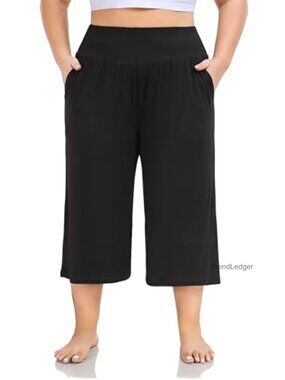 Plus Size Wide Leg Capris High Waist Yoga Pants with Pockets